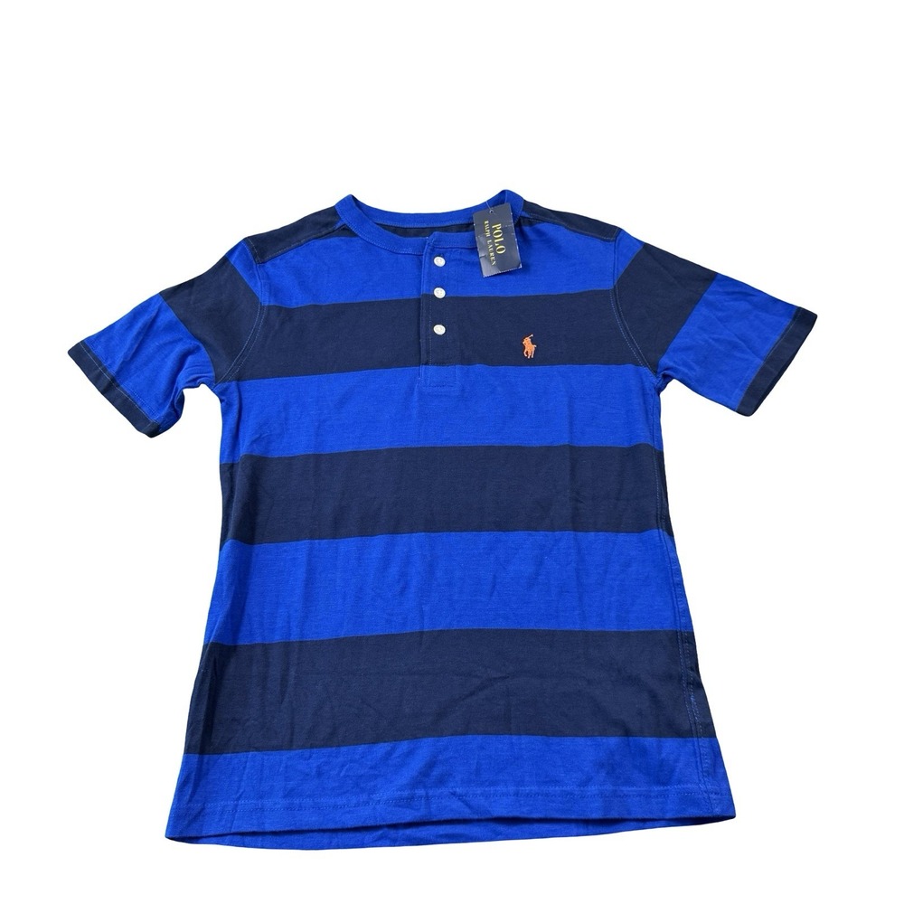 Polo Ralph Lauren Blue Striped S/S Henley Boys Shirt Size M 10-12 NWT